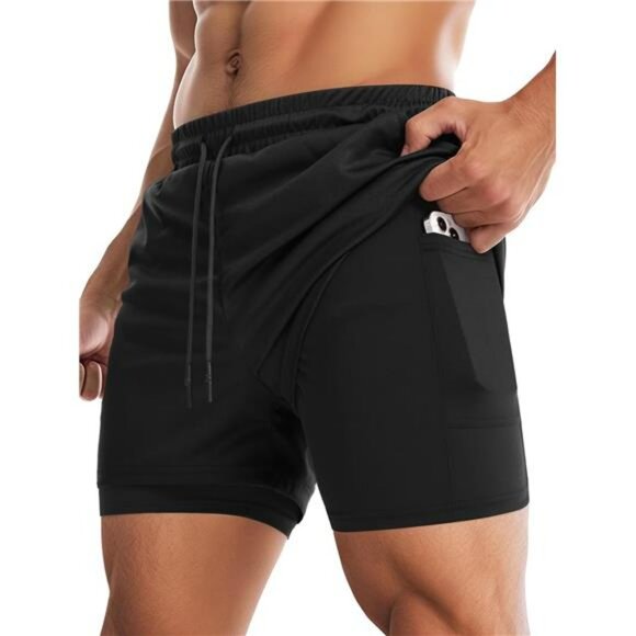 Mens 2 in 1 Gym Shorts 5 Inch Liner Running Workout Athletic Mesh Shorts - Picture 1 of 7